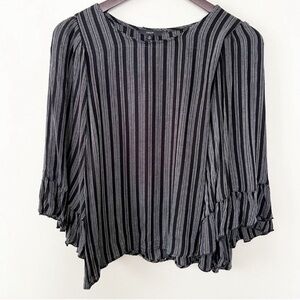 Drew Ruffle Bell Sleeve Striped Blouse Size Medium Black/White Statement Sleeves